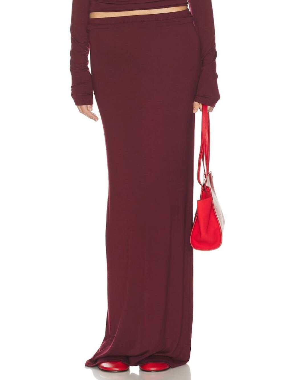 Eterne Maxi Soft Jersey Skirt in Oxblood Red